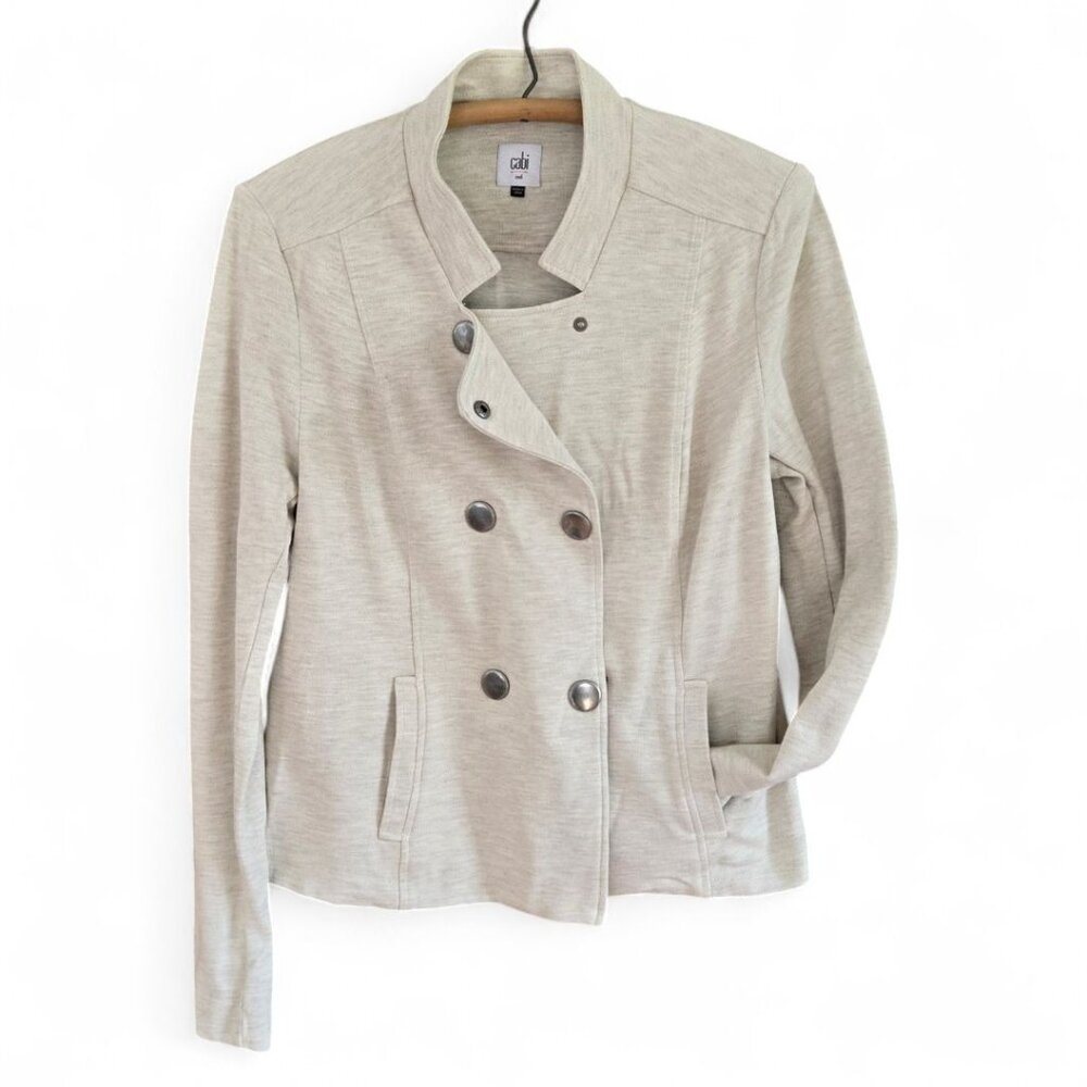 Cabi Womens Heather Cream Double Breasted Knit Military Jacket Size Medium - Picture 2 of 5